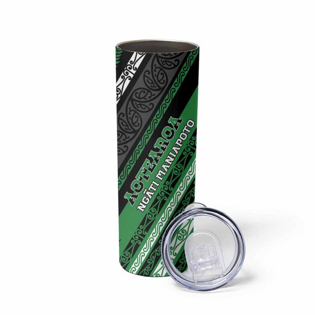 Personalised Aotearoa Ngati Maniapoto Skinny Tumbler New Zealand Maori Tribal Fern Pattern