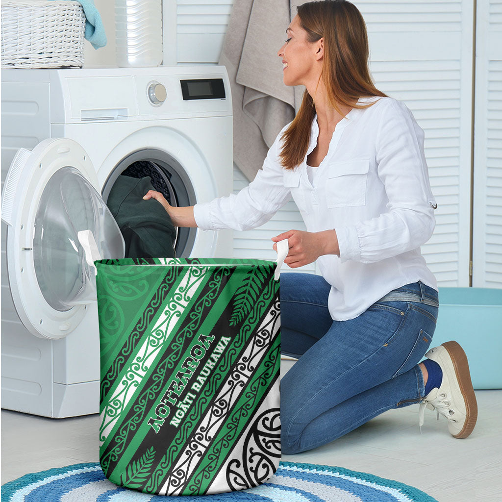 Aotearoa Ngati Raukawa Laundry Basket New Zealand Maori Tribal Fern Pattern