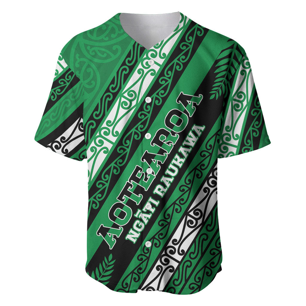 Personalised Aotearoa Ngati Raukawa Baseball Jersey New Zealand Maori Tribal Fern Pattern