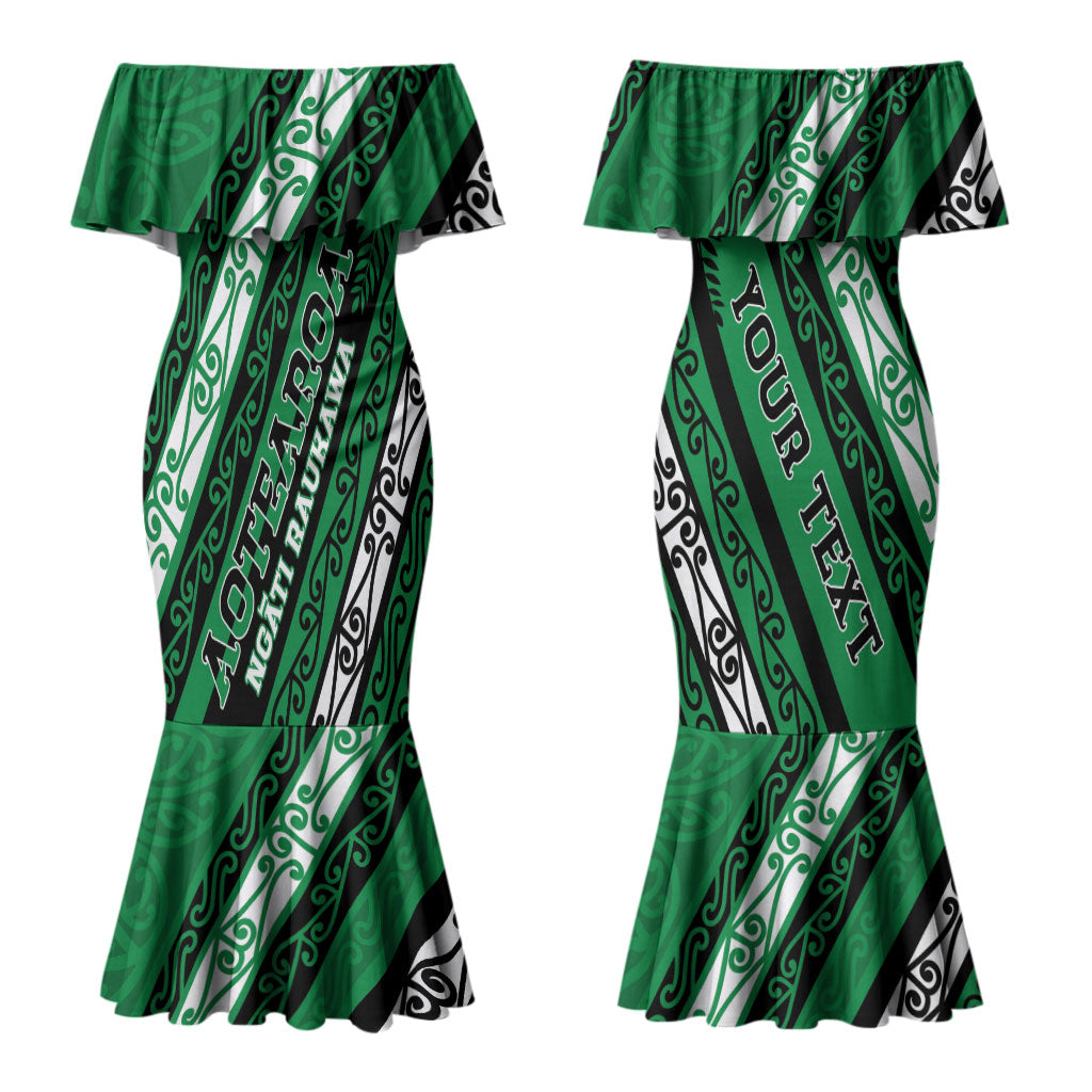 Personalised Aotearoa Ngati Raukawa Couples Matching Mermaid Dress and Hawaiian Shirt New Zealand Maori Tribal Fern Pattern