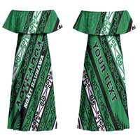 Personalised Aotearoa Ngati Raukawa Couples Matching Off Shoulder Maxi Dress and Long Sleeve Button Shirt New Zealand Maori Tribal Fern Pattern