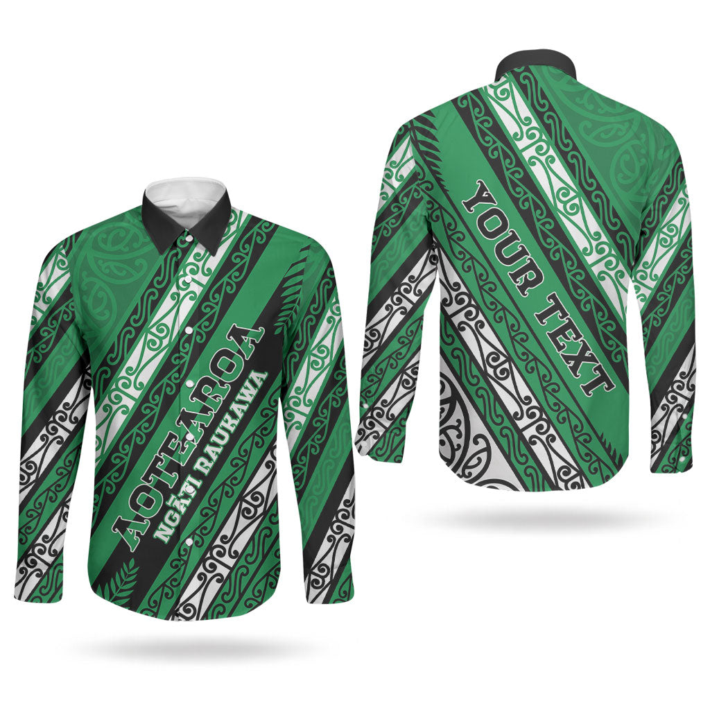 Personalised Aotearoa Ngati Raukawa Couples Matching Off Shoulder Short Dress and Long Sleeve Button Shirt New Zealand Maori Tribal Fern Pattern