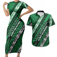 Personalised Aotearoa Ngati Raukawa Couples Matching Short Sleeve Bodycon Dress and Hawaiian Shirt New Zealand Maori Tribal Fern Pattern