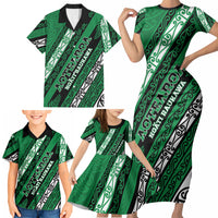 Personalised Aotearoa Ngati Raukawa Family Matching Short Sleeve Bodycon Dress and Hawaiian Shirt New Zealand Maori Tribal Fern Pattern