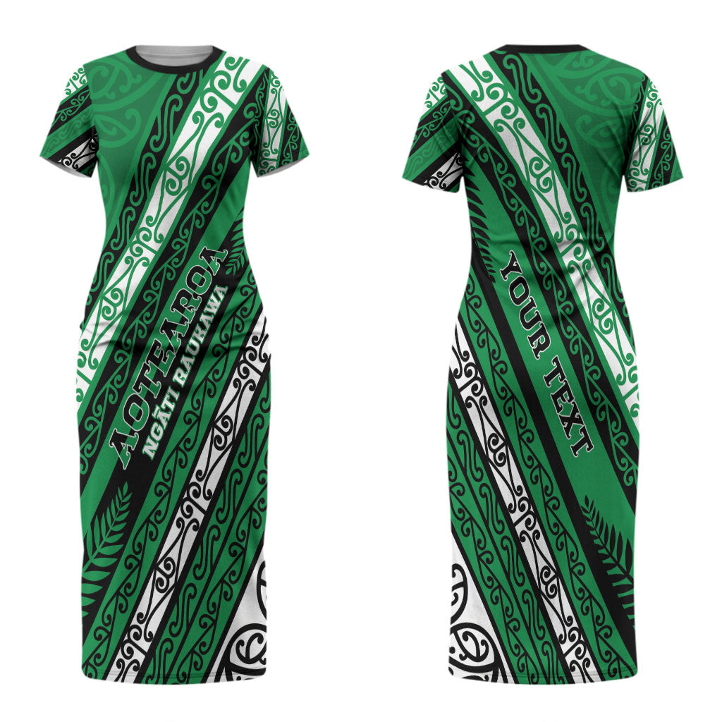 Personalised Aotearoa Ngati Raukawa Family Matching Short Sleeve Bodycon Dress and Hawaiian Shirt New Zealand Maori Tribal Fern Pattern