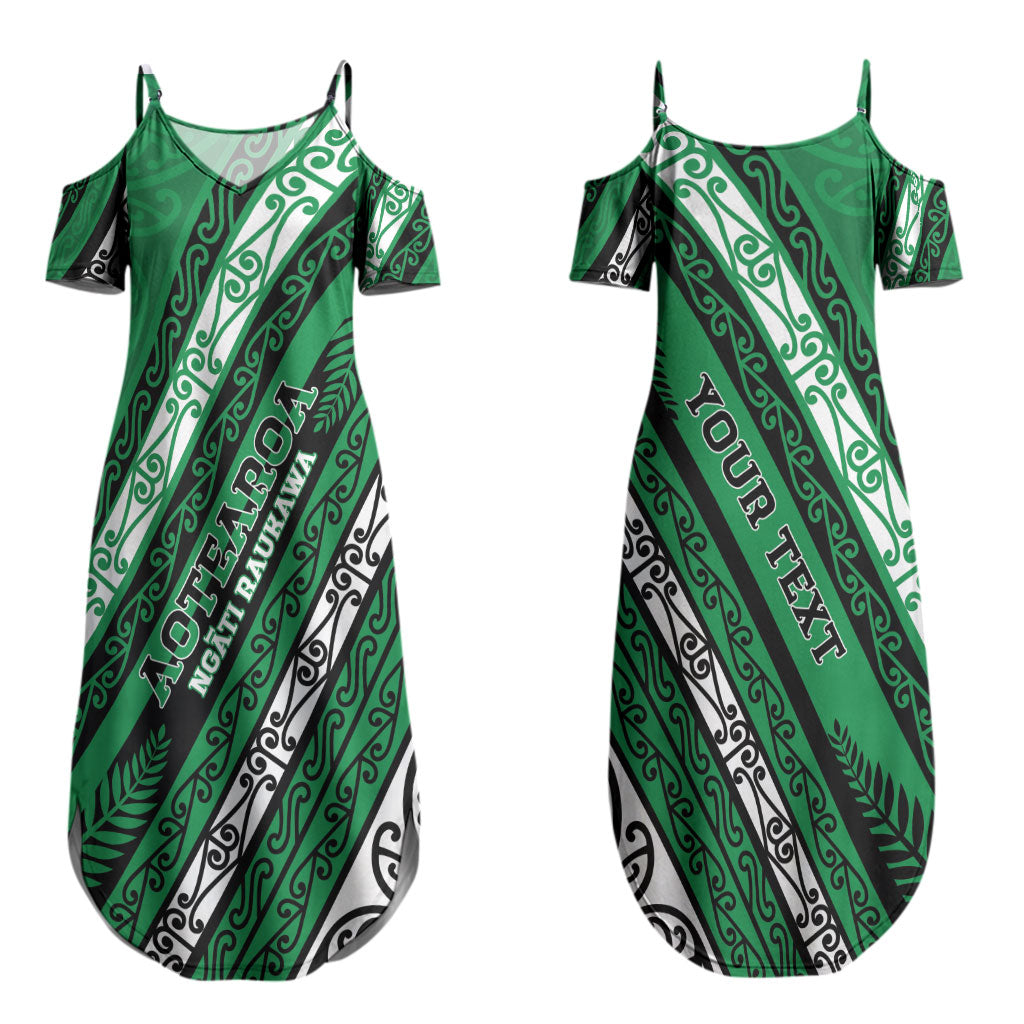Personalised Aotearoa Ngati Raukawa Family Matching Summer Maxi Dress and Hawaiian Shirt New Zealand Maori Tribal Fern Pattern