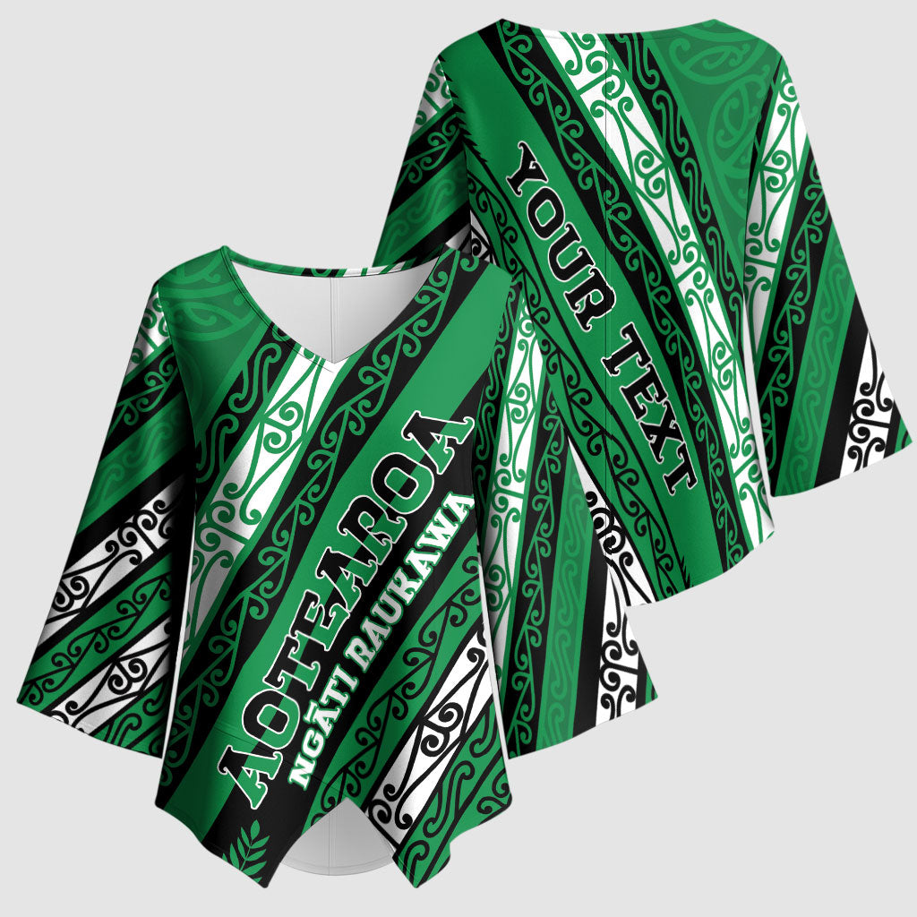 Personalised Aotearoa Ngati Raukawa Kimono Sleeve Blouse New Zealand Maori Tribal Fern Pattern