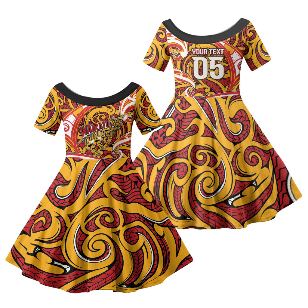 Custom Aotearoa Waikato Tainui Family Matching Off Shoulder Maxi Dress and Hawaiian Shirt Maori Tribal Pattern Koru Motif