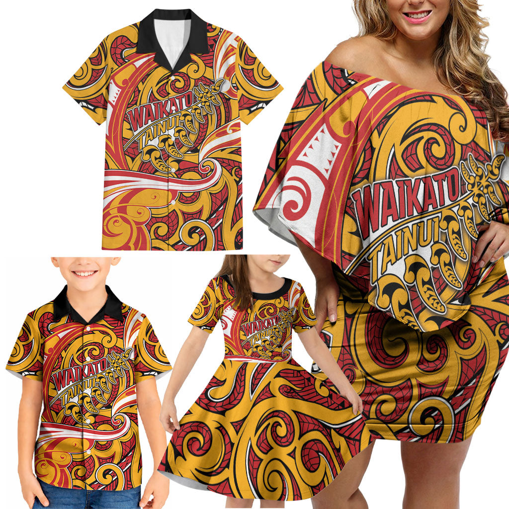 Custom Aotearoa Waikato Tainui Family Matching Off Shoulder Short Dress and Hawaiian Shirt Maori Tribal Pattern Koru Motif DT05 - Polynesian Pride