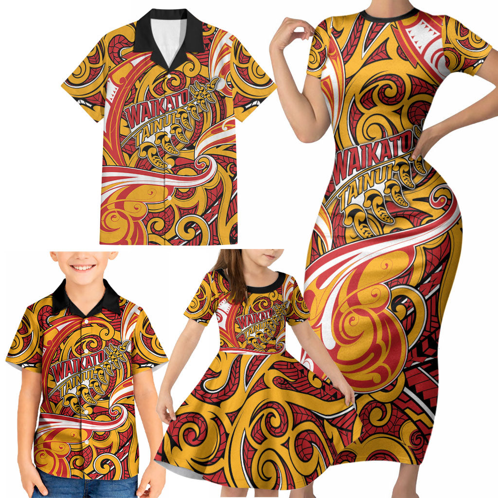 Custom Aotearoa Waikato Tainui Family Matching Short Sleeve Bodycon Dress and Hawaiian Shirt Maori Tribal Pattern Koru Motif DT05 - Polynesian Pride
