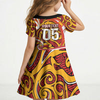 Custom Aotearoa Waikato Tainui Kid Short Sleeve Dress Maori Tribal Pattern Koru Motif