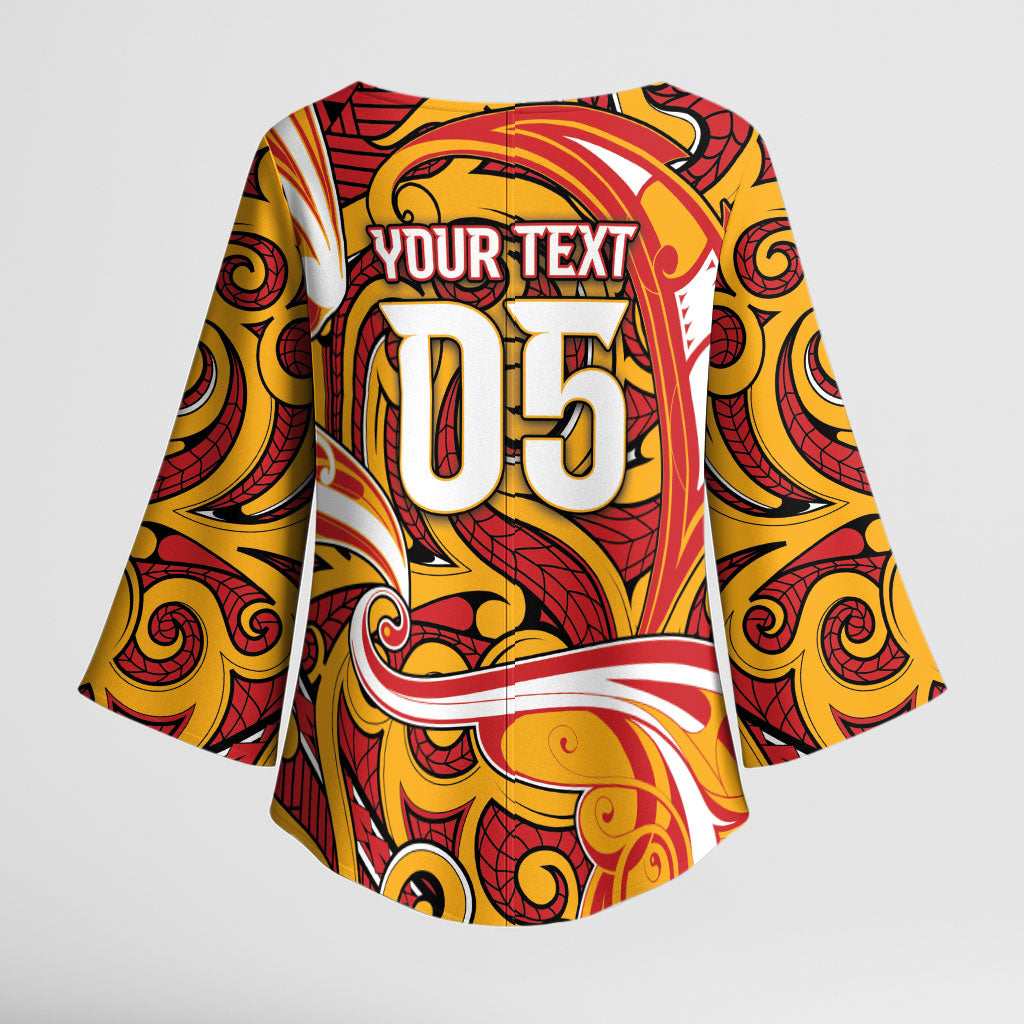 Custom Aotearoa Waikato Tainui Kimono Sleeve Blouse Maori Tribal Pattern Koru Motif