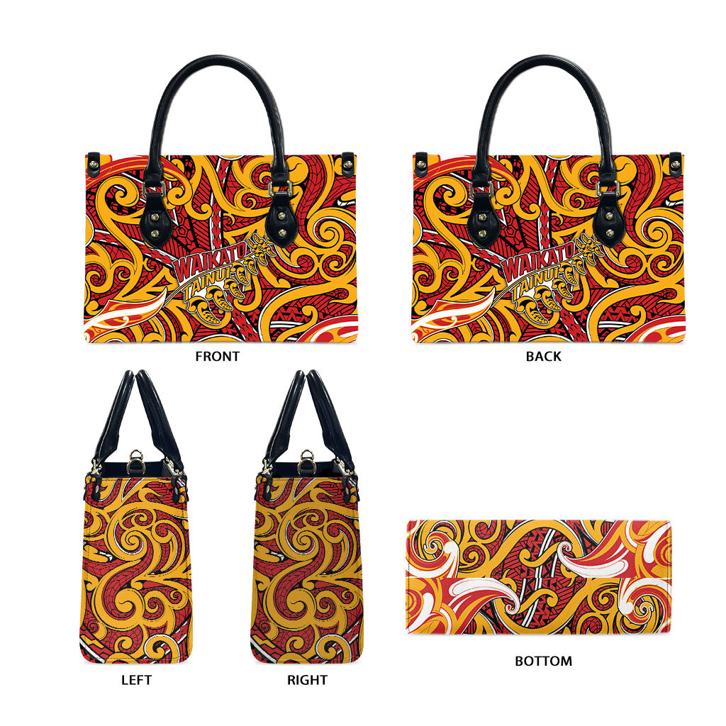 Aotearoa Waikato Tainui Leather Bag Maori Tribal Pattern Koru Motif
