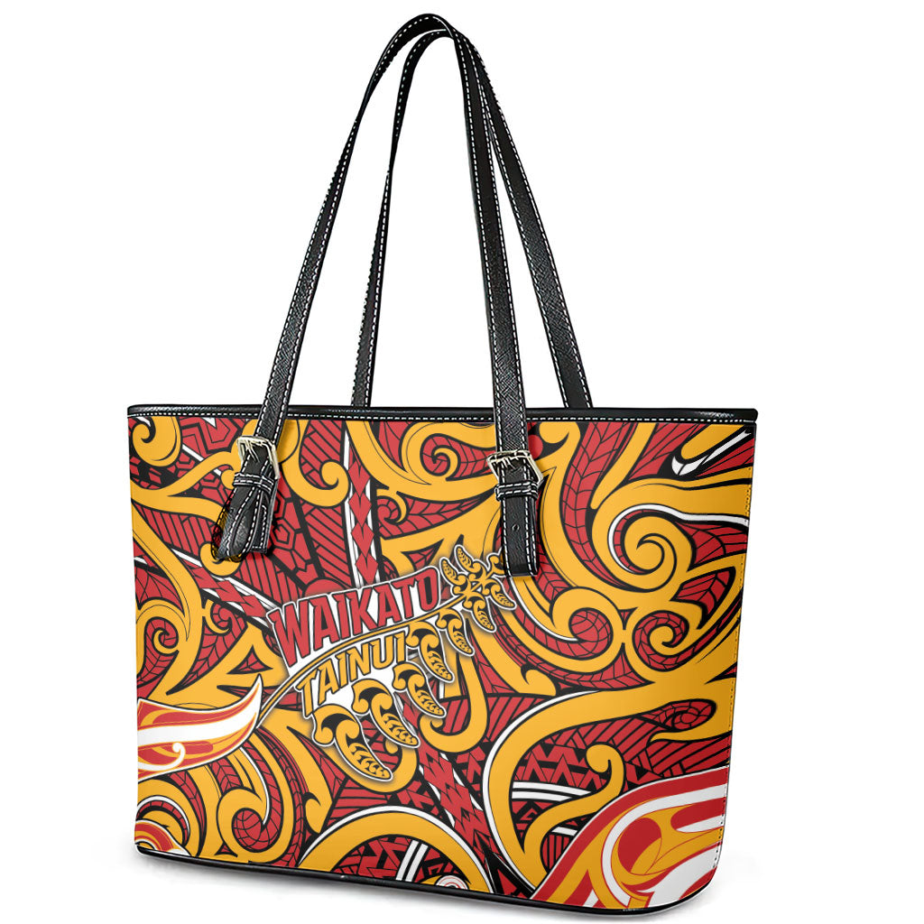 Aotearoa Waikato Tainui Leather Tote Bag Maori Tribal Pattern Koru Motif