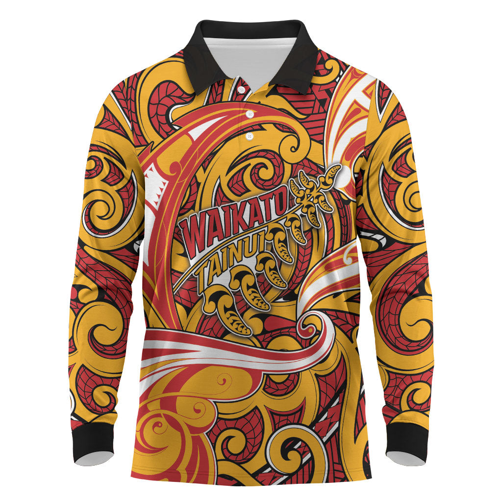 Custom Aotearoa Waikato Tainui Long Sleeve Polo Shirt Maori Tribal Pattern Koru Motif