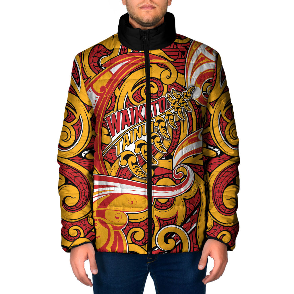 Custom Aotearoa Waikato Tainui Padded Jacket Maori Tribal Pattern Koru Motif DT05 Men Yellow - Polynesian Pride