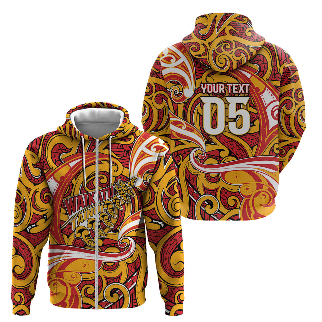Custom Aotearoa Waikato Tainui Zip Hoodie Maori Tribal Pattern Koru Motif