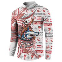 French Polynesian Christmas Button Sweatshirt Santa Riding Hammerhead Shark Tahitian DT05 - Polynesian Pride