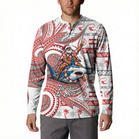French Polynesian Christmas Button Sweatshirt Santa Riding Hammerhead Shark Tahitian DT05 - Polynesian Pride