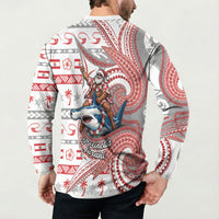 French Polynesian Christmas Button Sweatshirt Santa Riding Hammerhead Shark Tahitian DT05 - Polynesian Pride