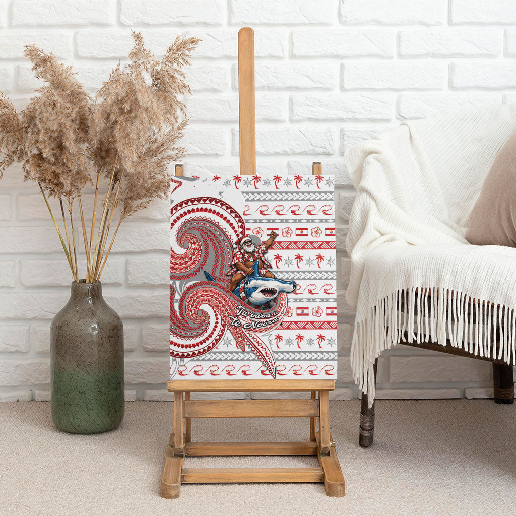 French Polynesian Christmas Canvas Wall Art Santa Riding Hammerhead Shark Tahitian DT05 - Polynesian Pride