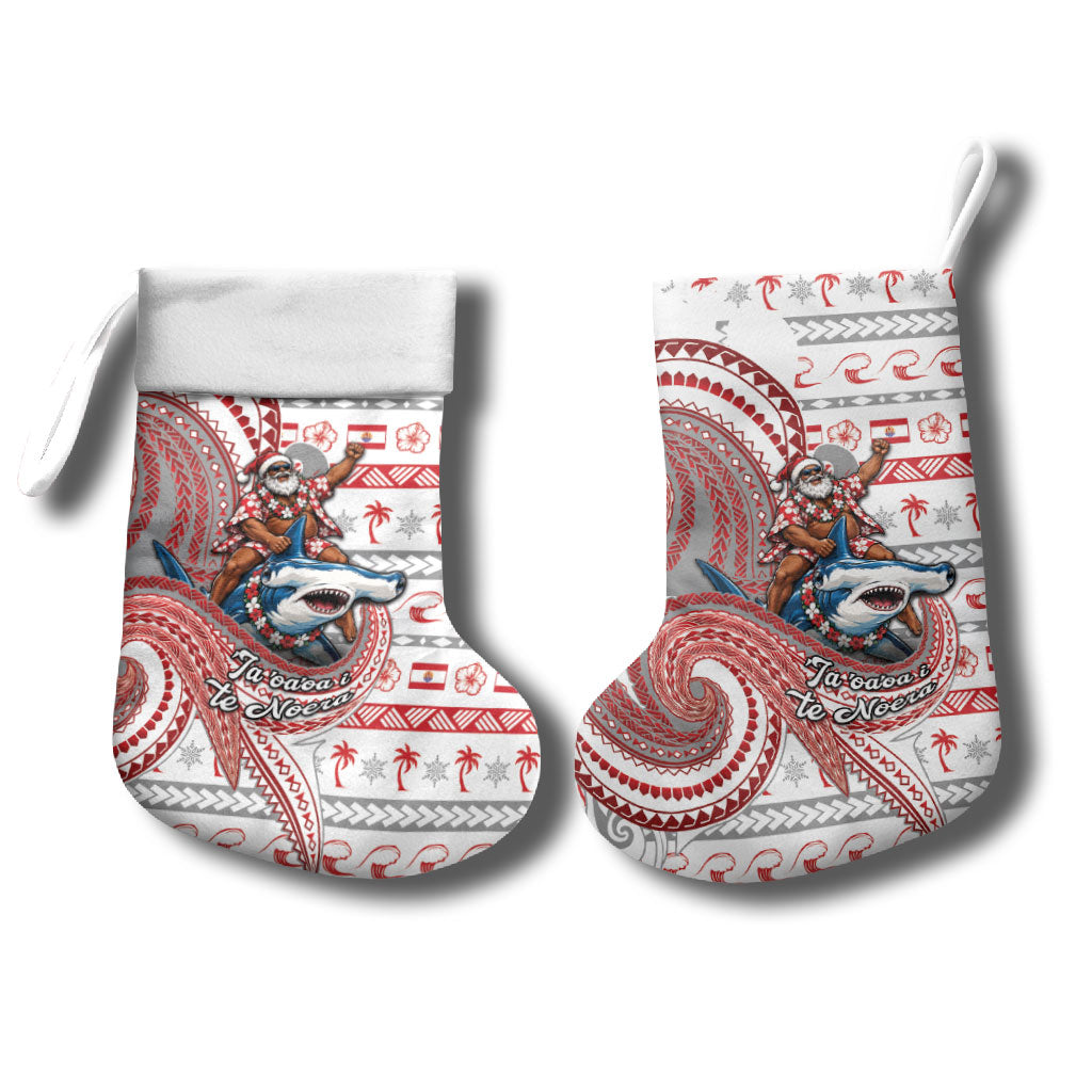 French Polynesian Christmas Stocking Santa Riding Hammerhead Shark Tahitian DT05 - Polynesian Pride