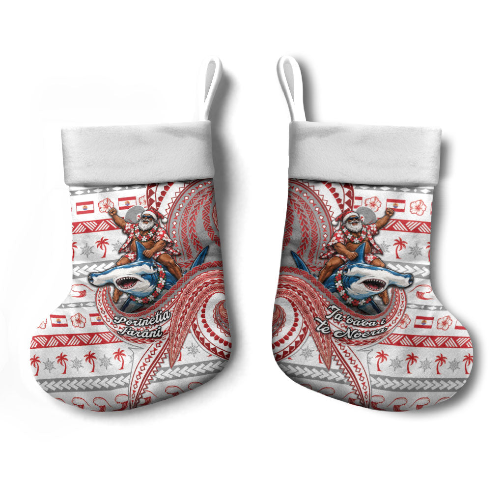 French Polynesian Christmas Stocking Santa Riding Hammerhead Shark Tahitian DT05 - Polynesian Pride