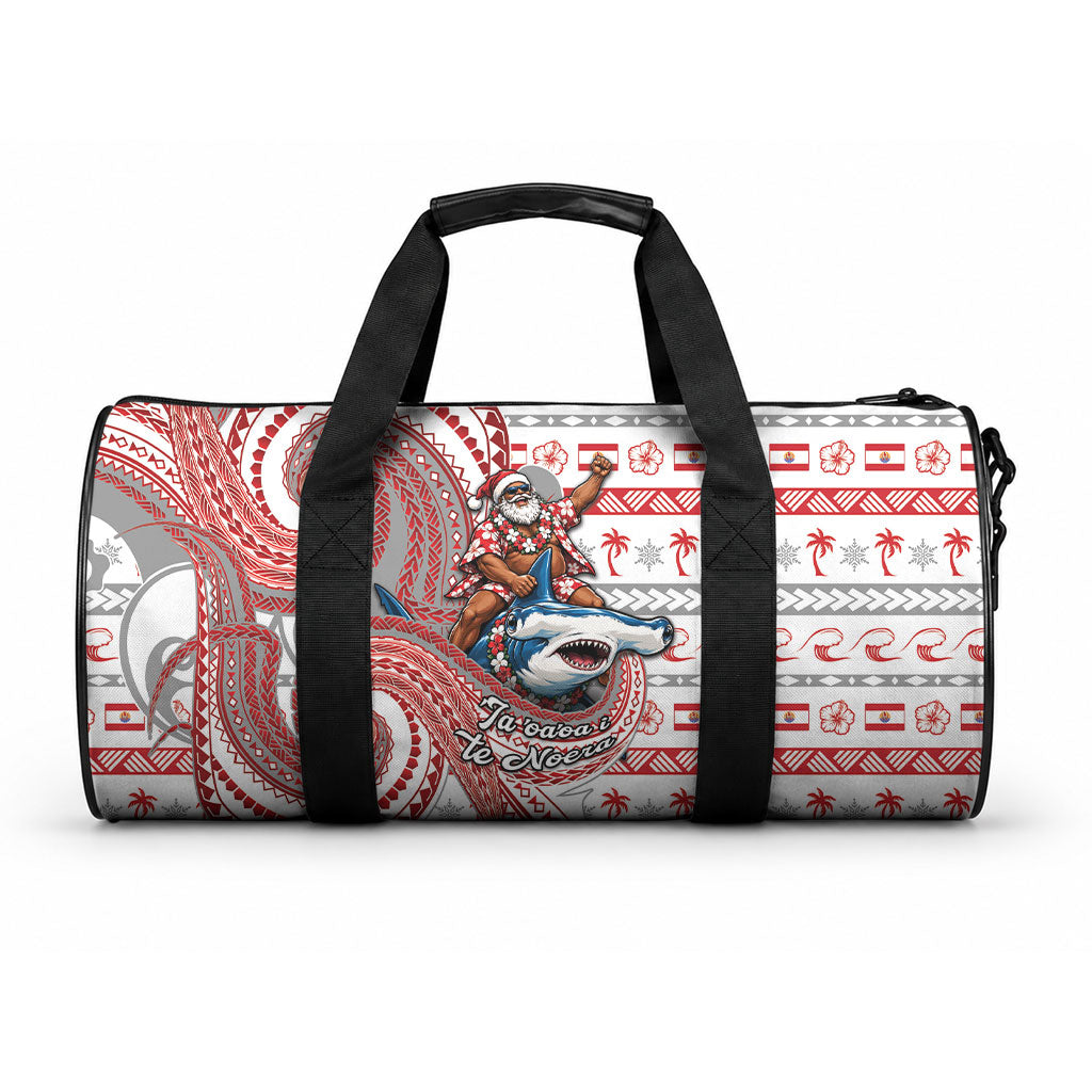 French Polynesian Christmas Duffle Bag Santa Riding Hammerhead Shark Tahitian