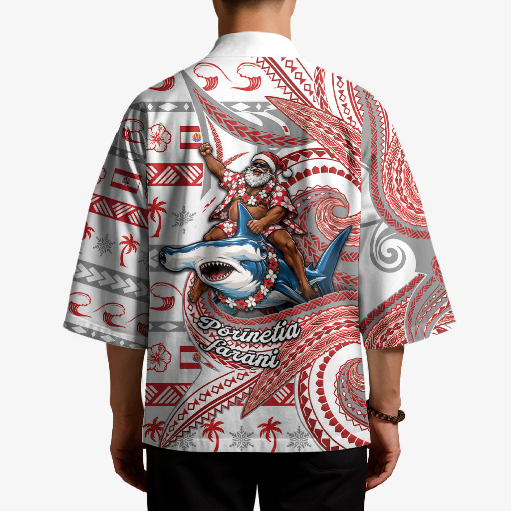 French Polynesian Christmas Kimono Santa Riding Hammerhead Shark Tahitian DT05 - Polynesian Pride