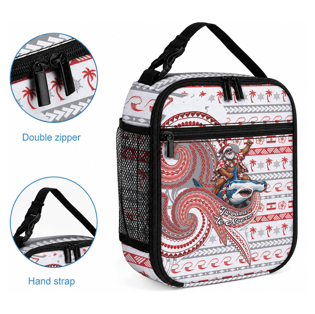 French Polynesian Christmas Lunch Bag Santa Riding Hammerhead Shark Tahitian DT05 - Polynesian Pride