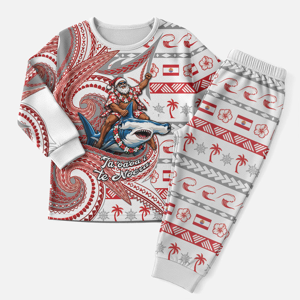 French Polynesian Christmas Pajama Set Santa Riding Hammerhead Shark Tahitian