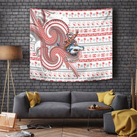 French Polynesian Christmas Tapestry Santa Riding Hammerhead Shark Tahitian DT05 White - Polynesian Pride