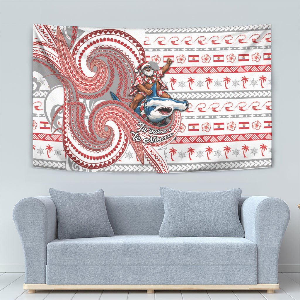 French Polynesian Christmas Tapestry Santa Riding Hammerhead Shark Tahitian DT05 - Polynesian Pride