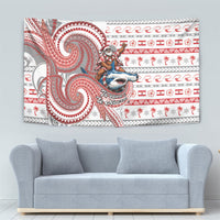 French Polynesian Christmas Tapestry Santa Riding Hammerhead Shark Tahitian DT05 - Polynesian Pride