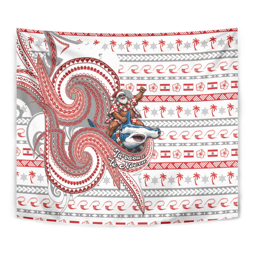 French Polynesian Christmas Tapestry Santa Riding Hammerhead Shark Tahitian DT05 - Polynesian Pride