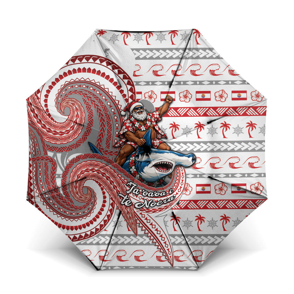 French Polynesian Christmas Umbrella Santa Riding Hammerhead Shark Tahitian