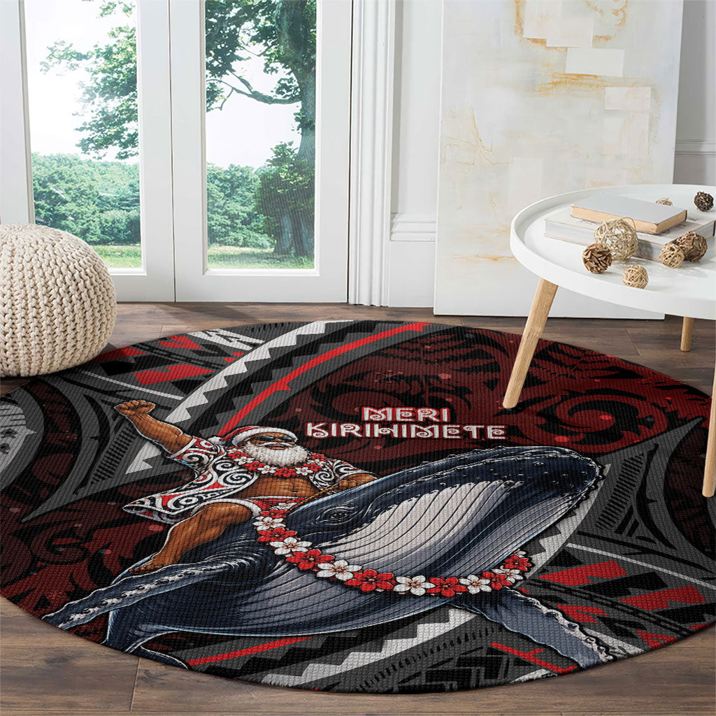 Aotearoa Christmas Round Carpet Santa Riding Humpback Whale Maori Koru DT05 - Polynesian Pride