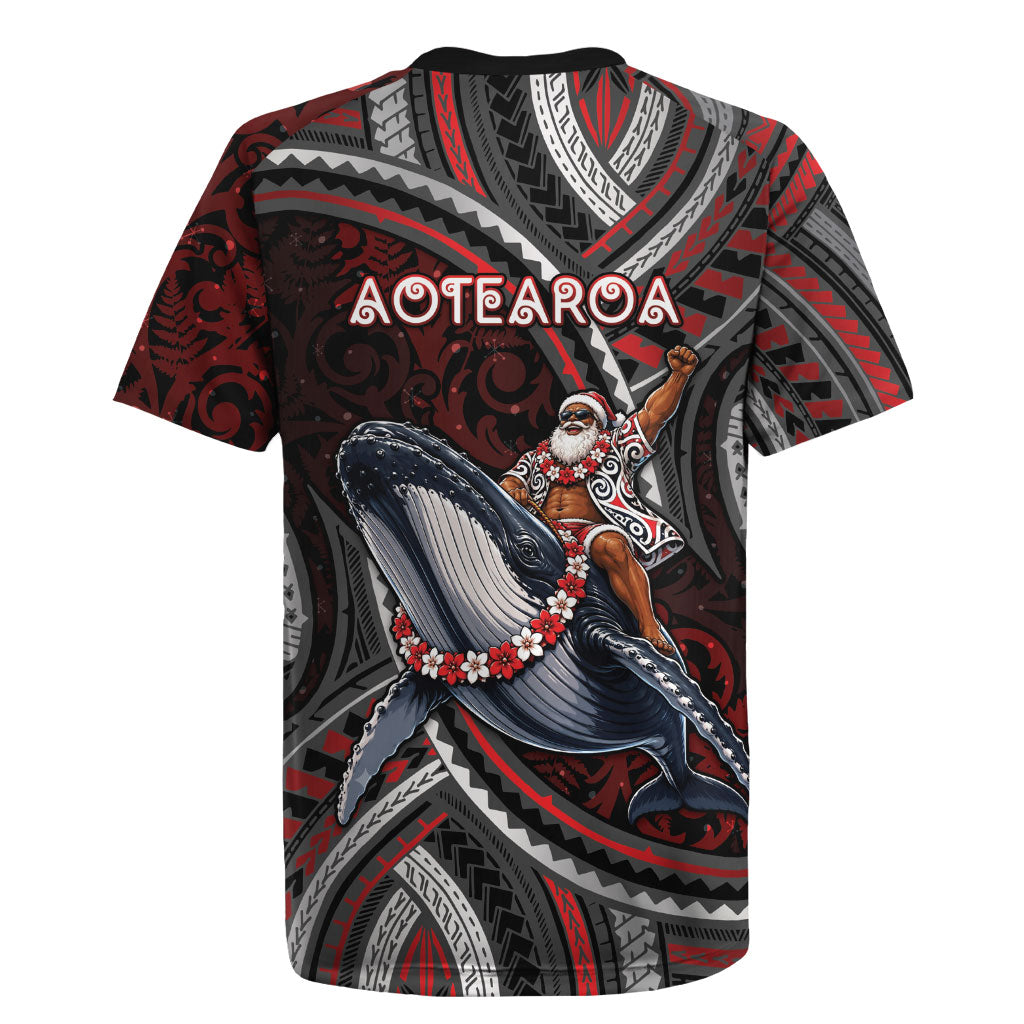 Aotearoa Christmas Rugby Jersey Santa Riding Humpback Whale Maori Koru DT05 - Polynesian Pride