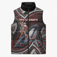 Aotearoa Christmas Sleeveless Puffer Jacket Santa Riding Humpback Whale Maori Koru DT05 Unisex Red - Polynesian Pride