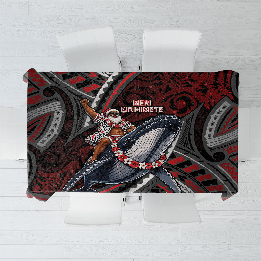 Aotearoa Christmas Tablecloth Santa Riding Humpback Whale Maori Koru DT05 Red - Polynesian Pride