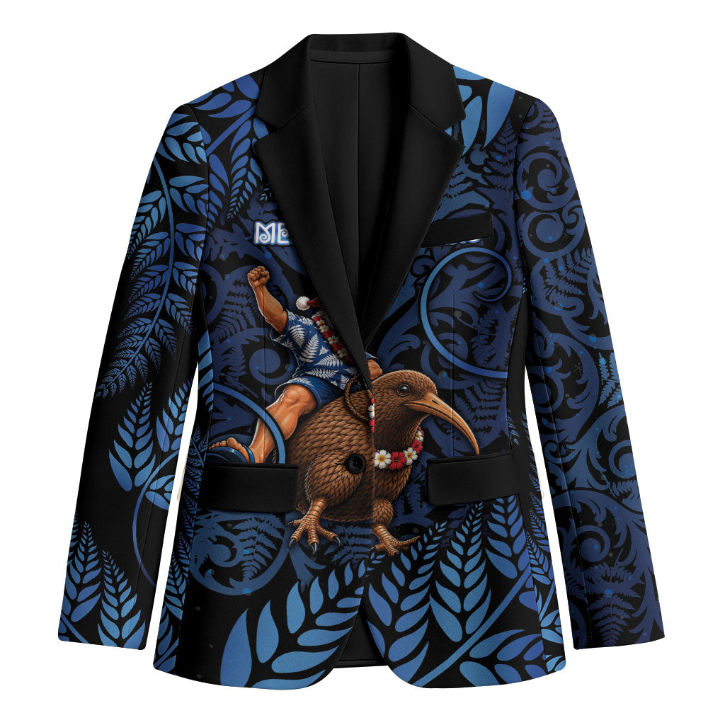 New Zealand Christmas Blazer Santa Riding Kiwi Bird Silver Fern DT05 Unisex Navy - Polynesian Pride