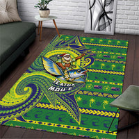 Cook Islands Christmas Area Rug Santa Riding Flying Fish DT05 Green - Polynesian Pride