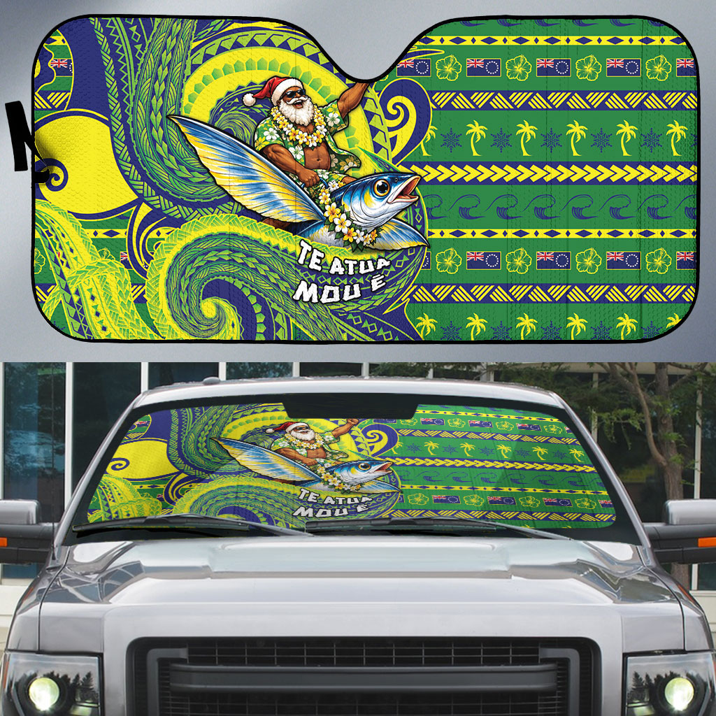 Cook Islands Christmas Auto Sun Shade Santa Riding Flying Fish
