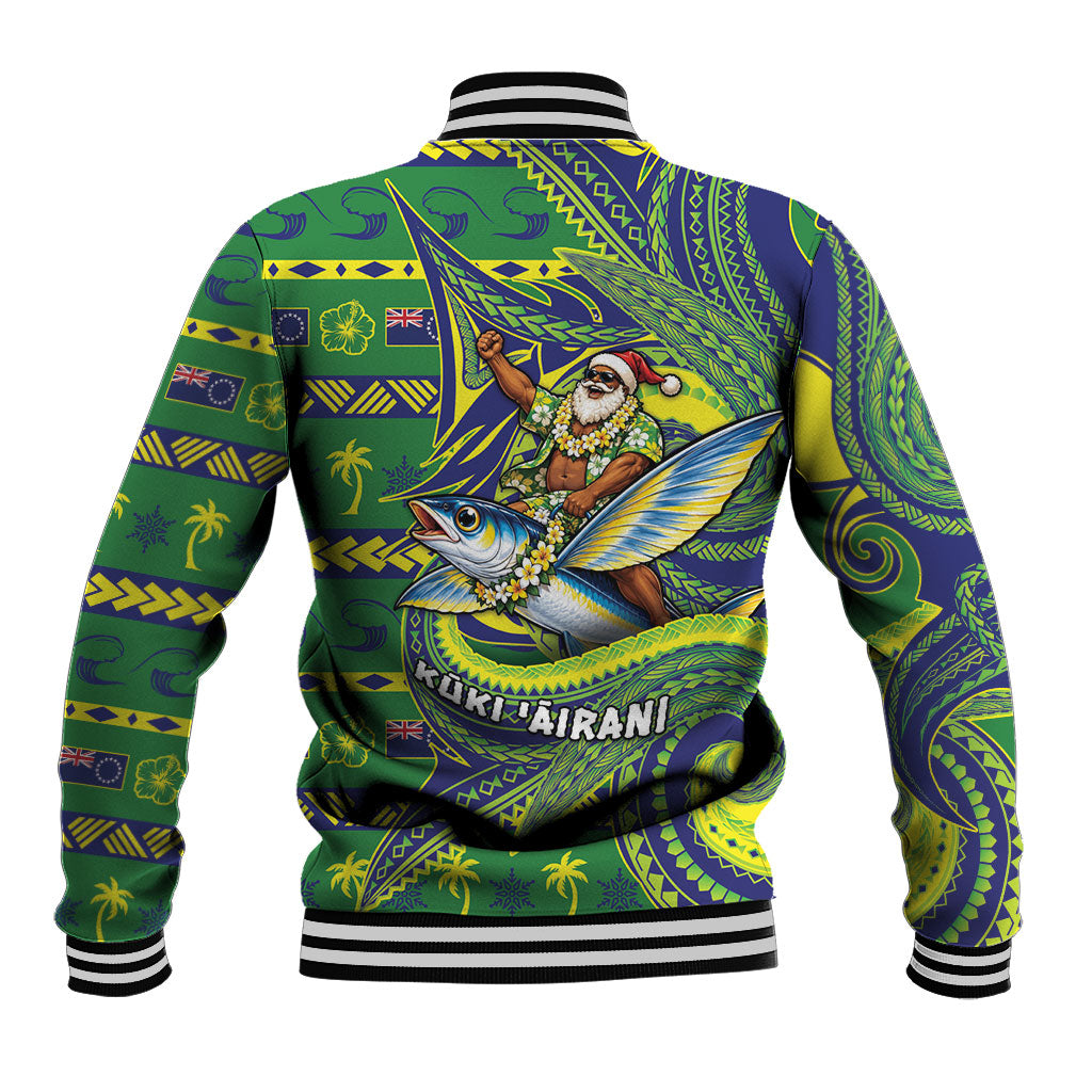 Cook Islands Christmas Baseball Jacket Santa Riding Flying Fish DT05 - Polynesian Pride