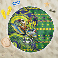 Cook Islands Christmas Beach Blanket Santa Riding Flying Fish DT05 One Size 150cm Green - Polynesian Pride