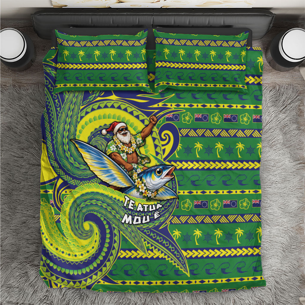 Cook Islands Christmas Bedding Set Santa Riding Flying Fish