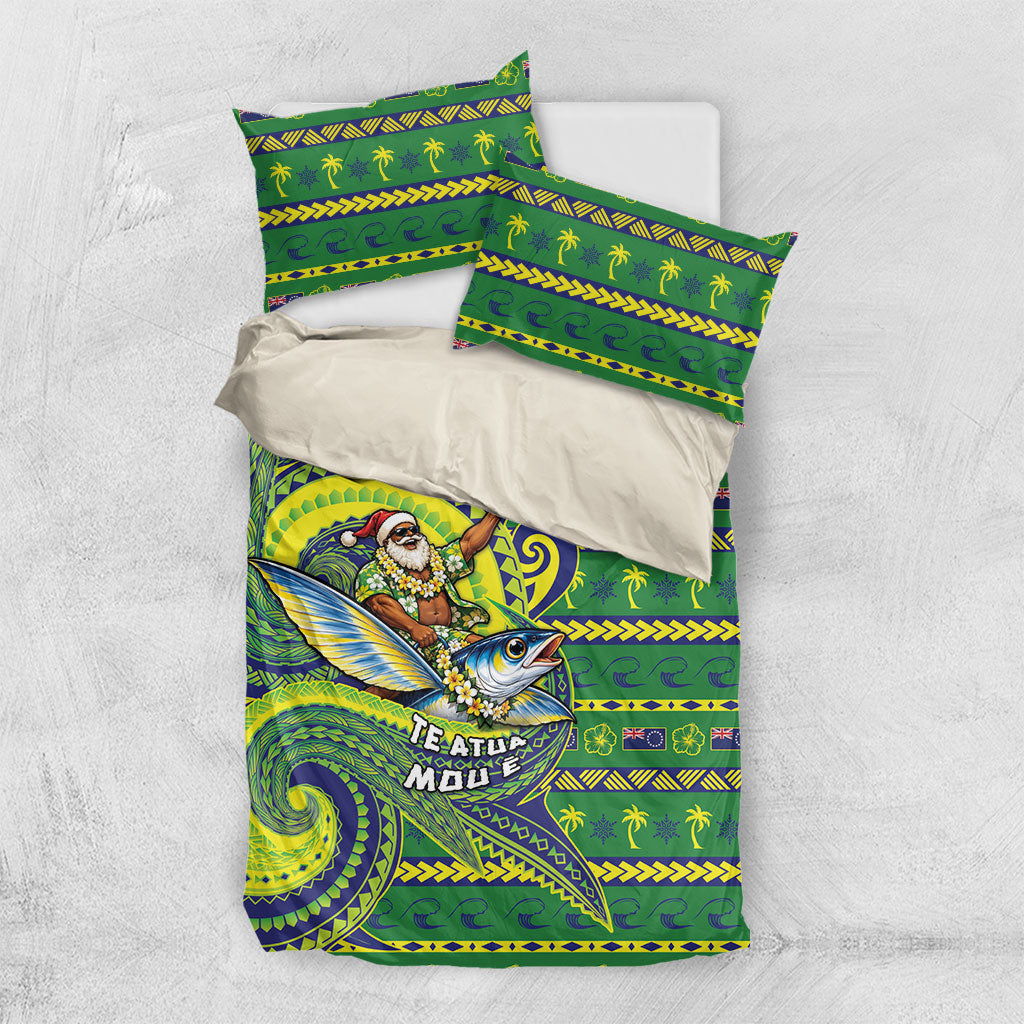 Cook Islands Christmas Bedding Set Santa Riding Flying Fish