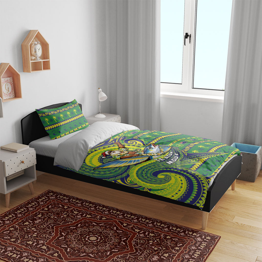 Cook Islands Christmas Bedding Set Santa Riding Flying Fish