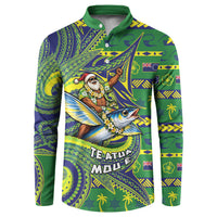 Cook Islands Christmas Button Sweatshirt Santa Riding Flying Fish DT05 Green - Polynesian Pride