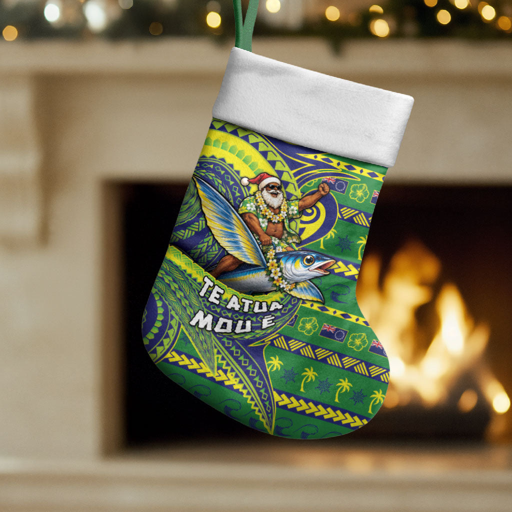 Cook Islands Christmas Stocking Santa Riding Flying Fish DT05 Set of 2 Green - Polynesian Pride